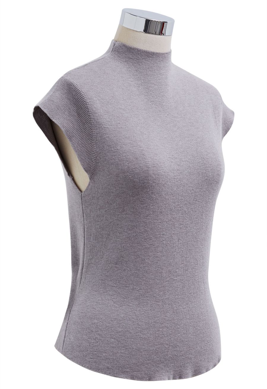 Back Drawstring Waist Mock Neck Knit Top in Grey