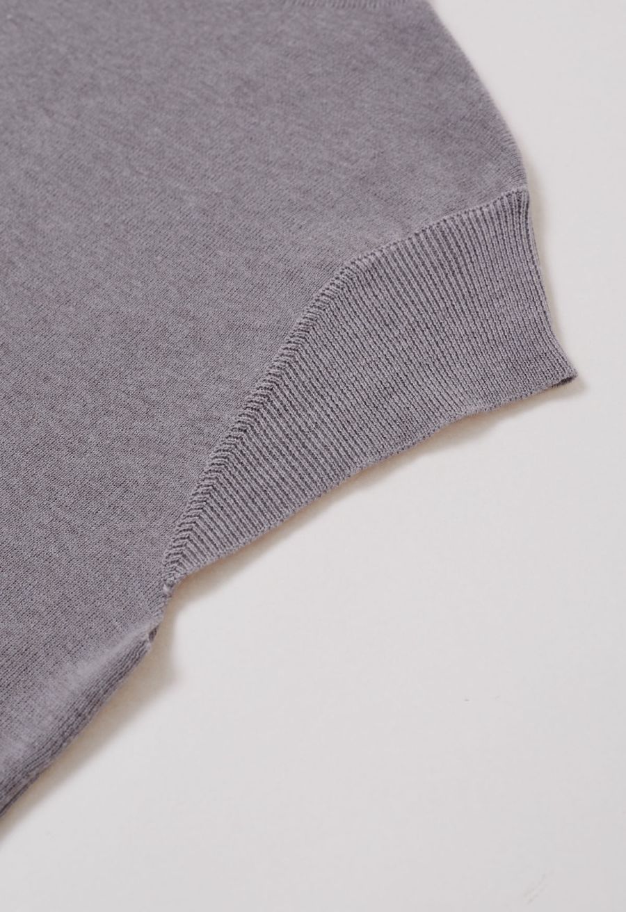Back Drawstring Waist Mock Neck Knit Top in Grey