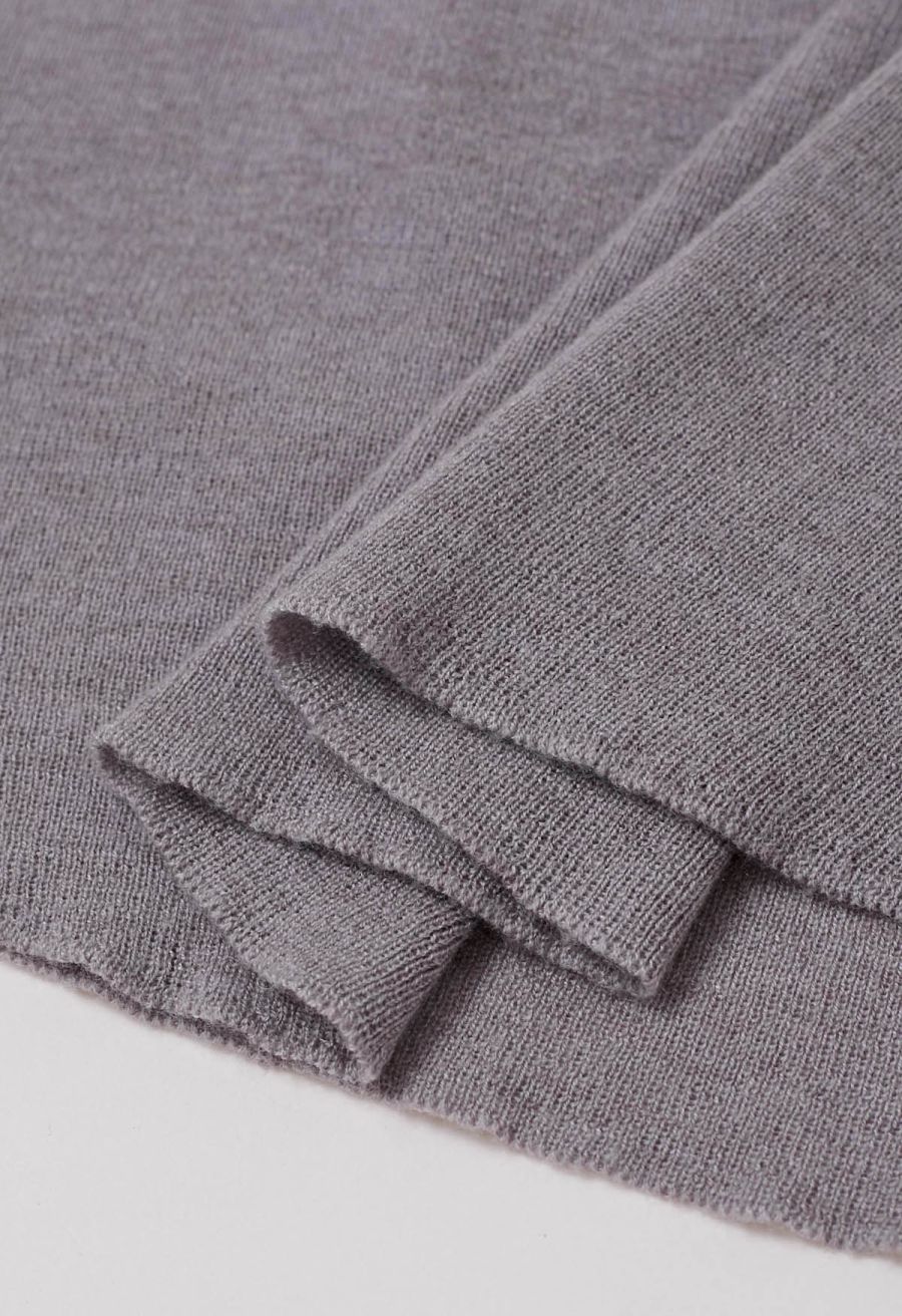 Back Drawstring Waist Mock Neck Knit Top in Grey