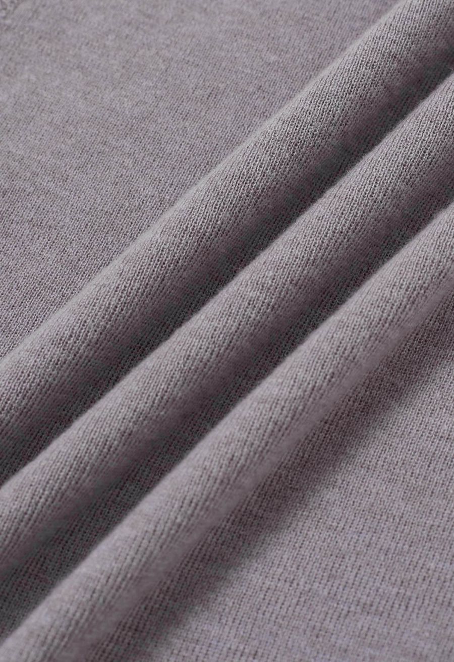 Back Drawstring Waist Mock Neck Knit Top in Grey