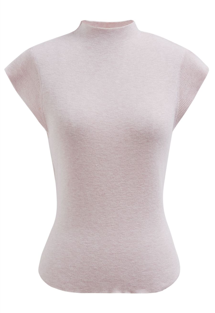 Back Drawstring Waist Mock Neck Knit Top in Pink