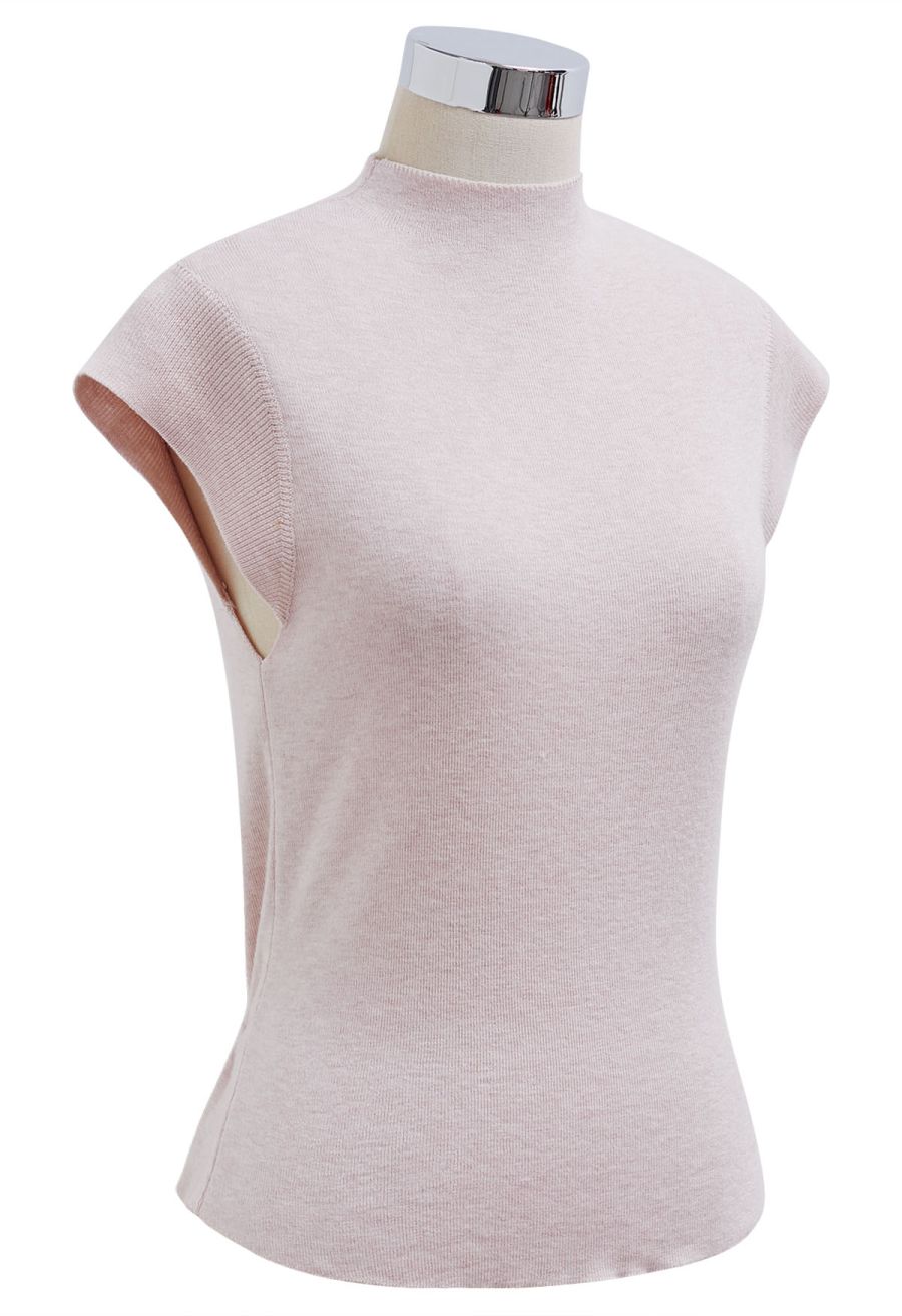 Back Drawstring Waist Mock Neck Knit Top in Pink