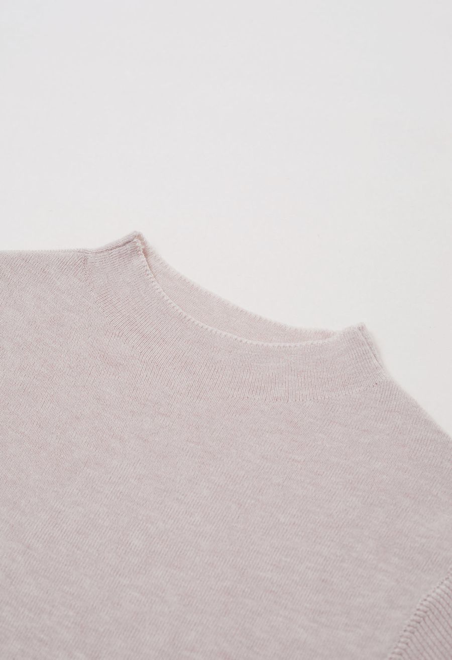 Back Drawstring Waist Mock Neck Knit Top in Pink