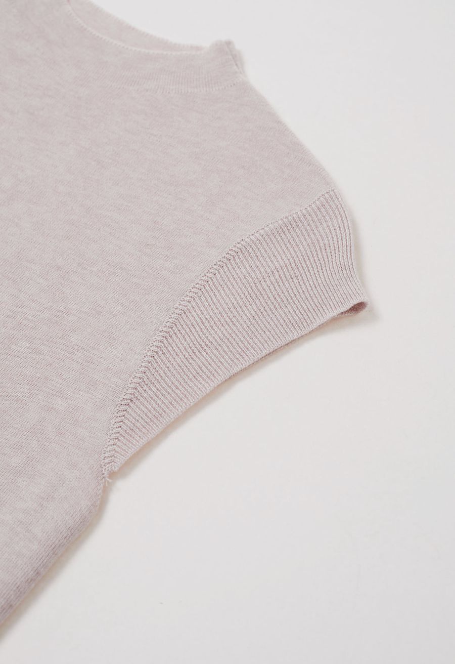 Back Drawstring Waist Mock Neck Knit Top in Pink