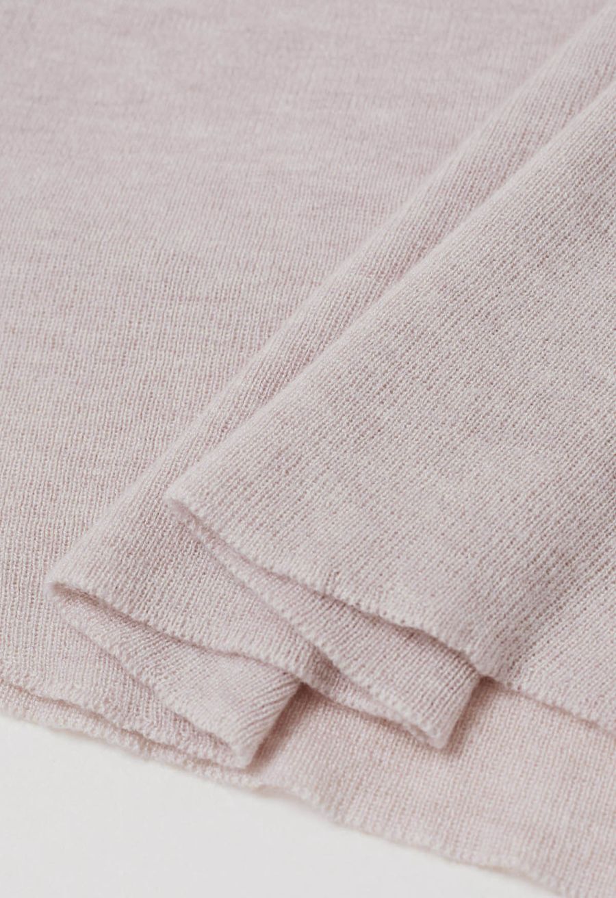 Back Drawstring Waist Mock Neck Knit Top in Pink