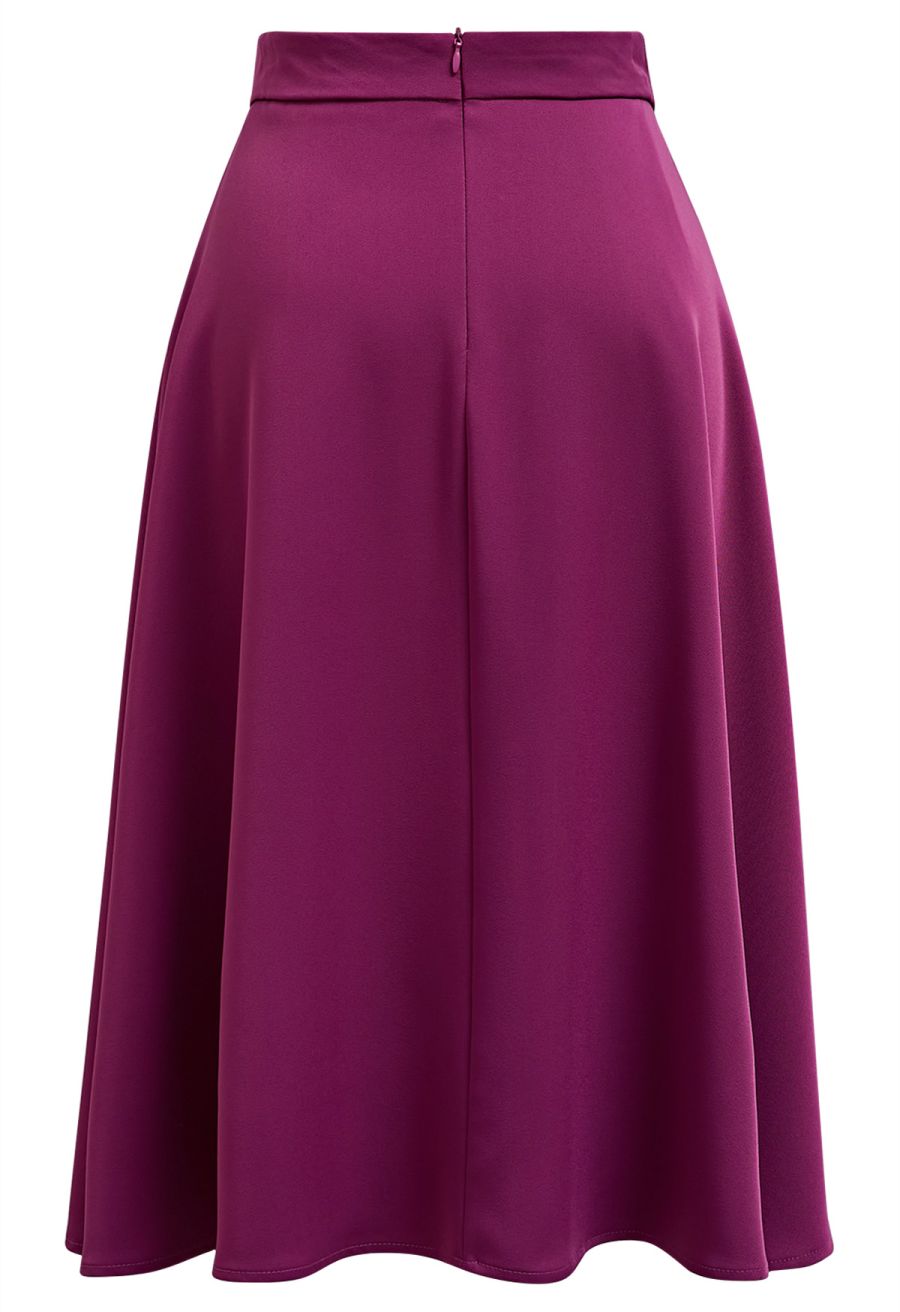 Golden Button Embellished Midi Skirt in Magenta