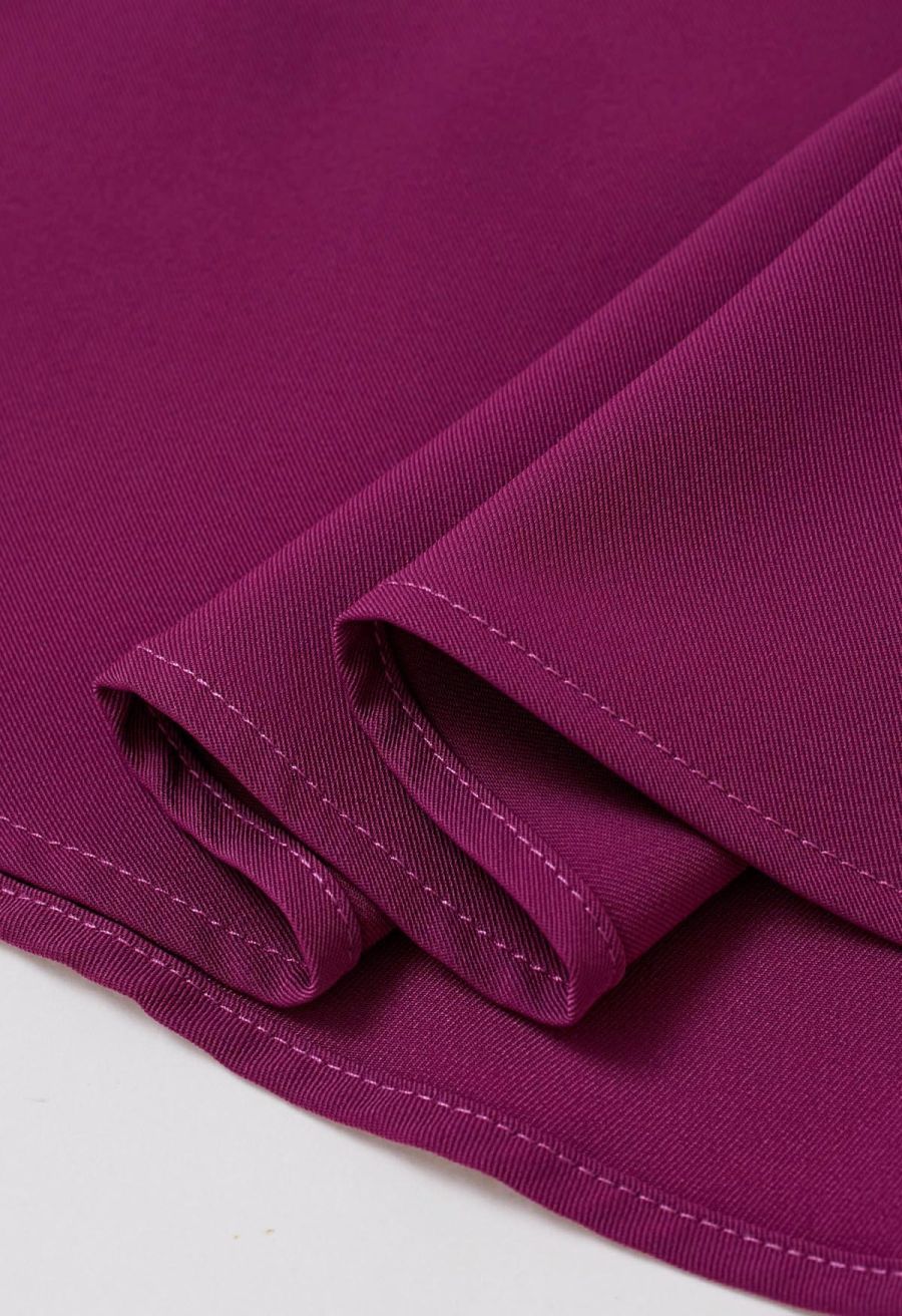 Golden Button Embellished Midi Skirt in Magenta