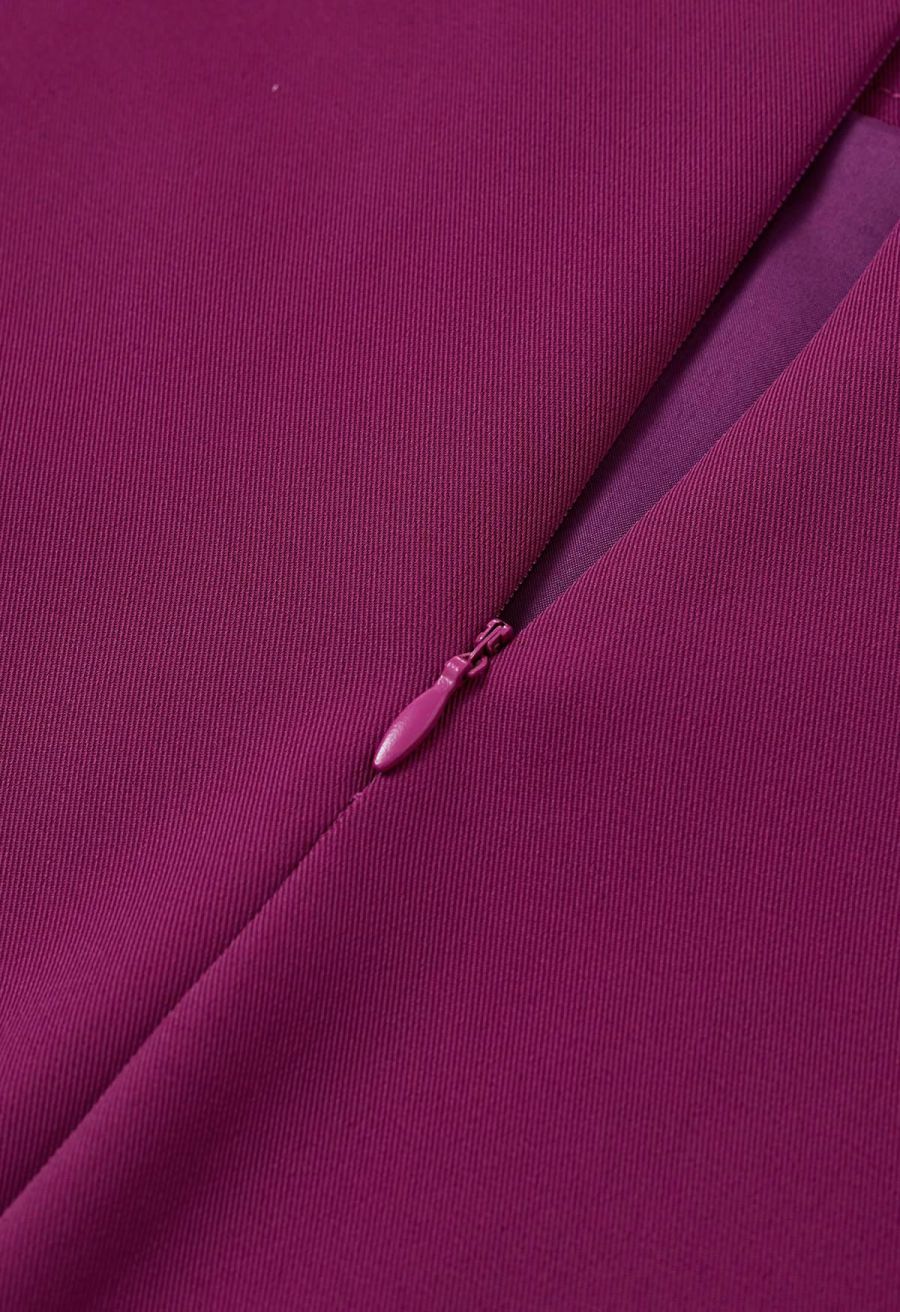 Golden Button Embellished Midi Skirt in Magenta