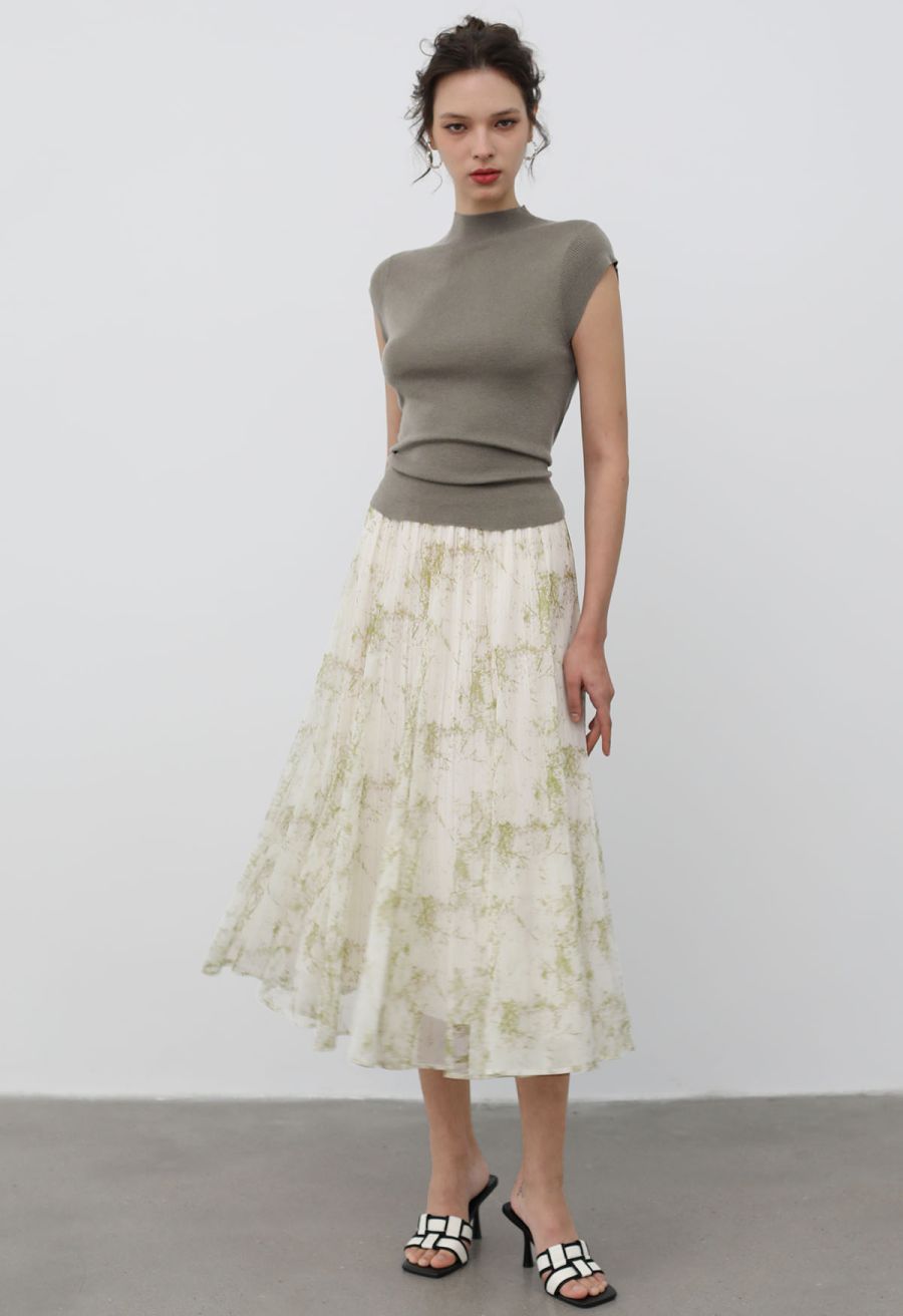 Back Drawstring Waist Mock Neck Knit Top in Sage