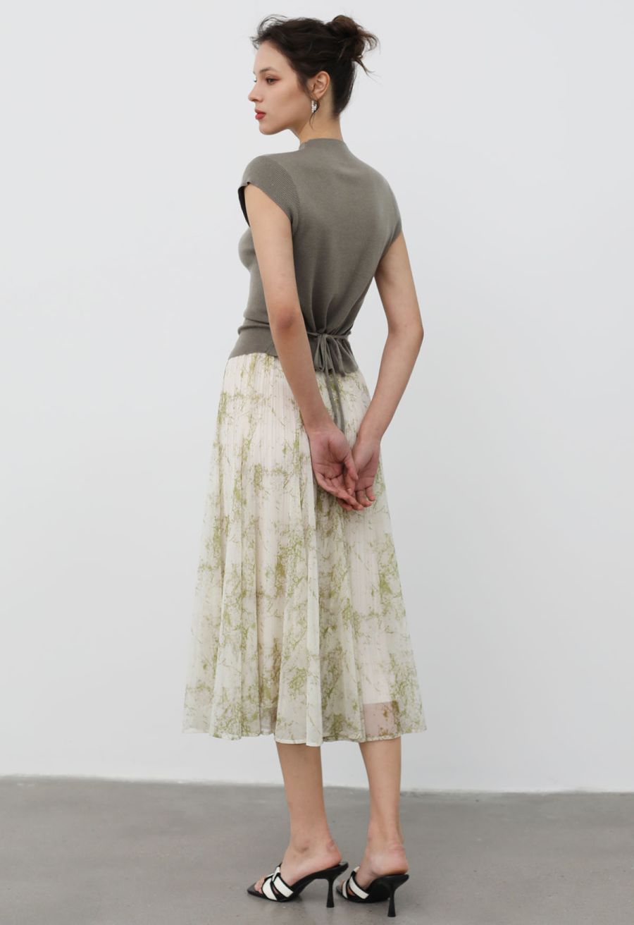 Back Drawstring Waist Mock Neck Knit Top in Sage