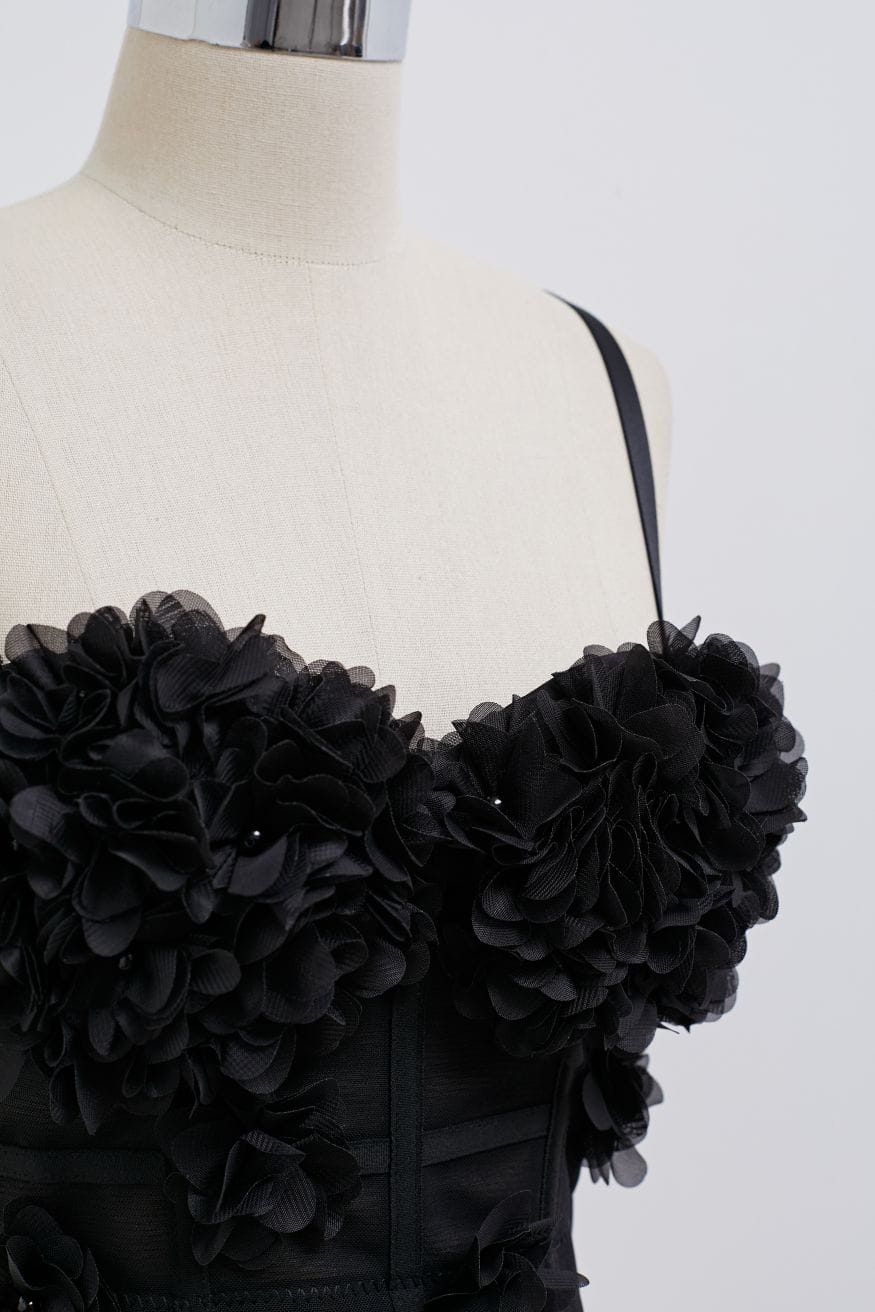 Pearly Petal Bustier Crop Top in Black