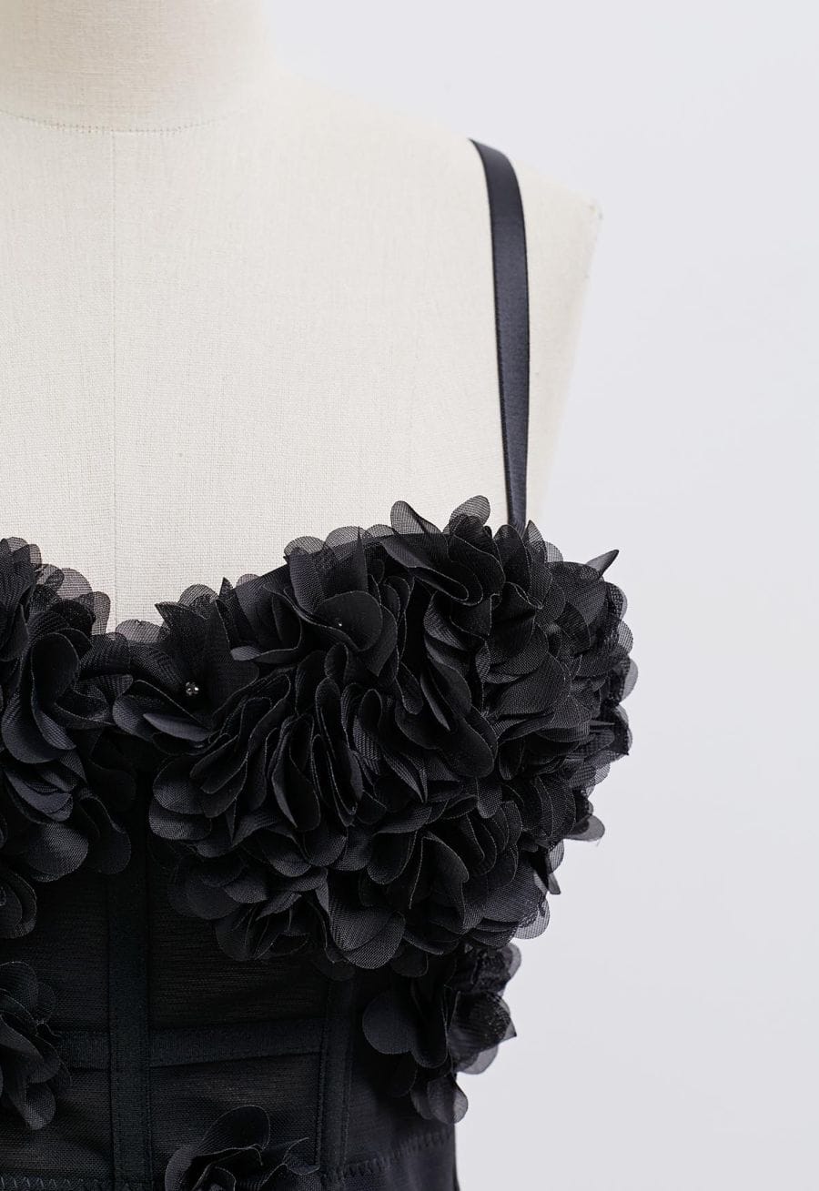 Pearly Petal Bustier Crop Top in Black