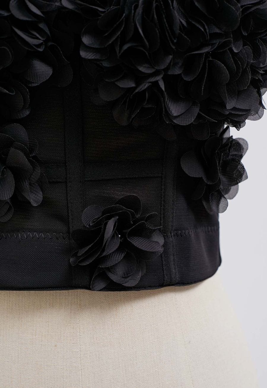 Pearly Petal Bustier Crop Top in Black