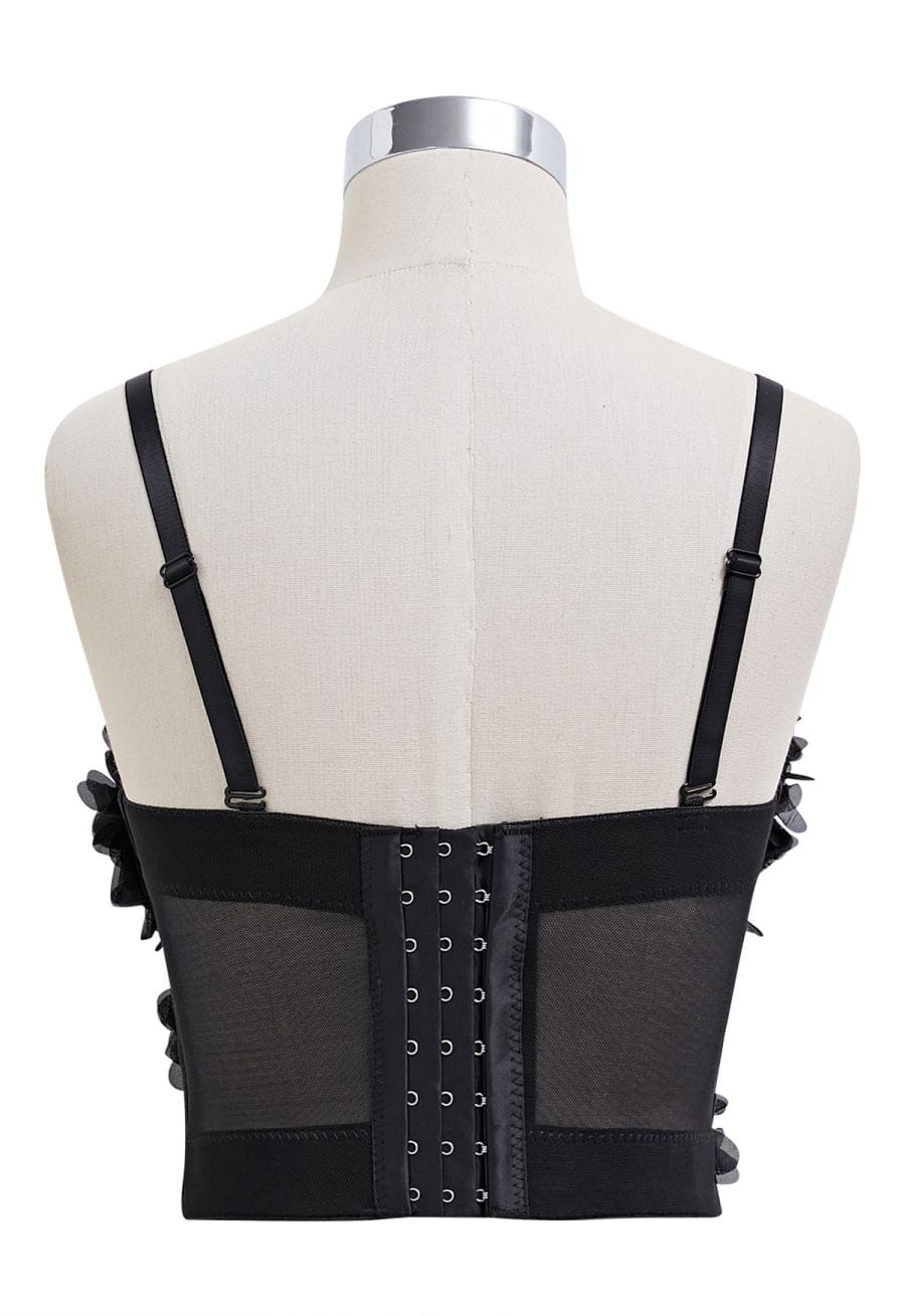Pearly Petal Bustier Crop Top in Black