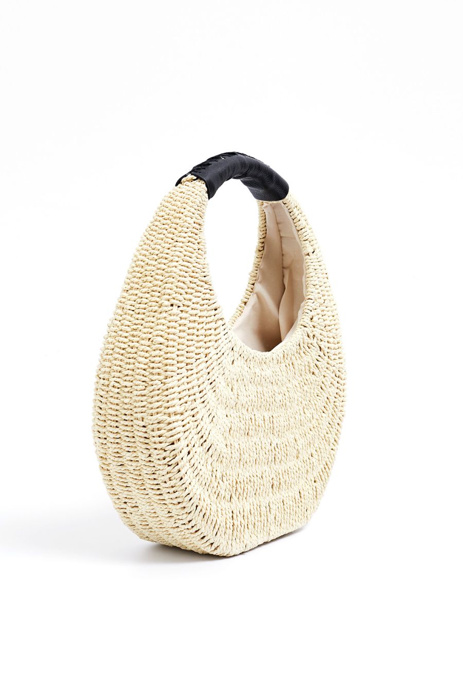 Contrast Round Handle Woven Handbag