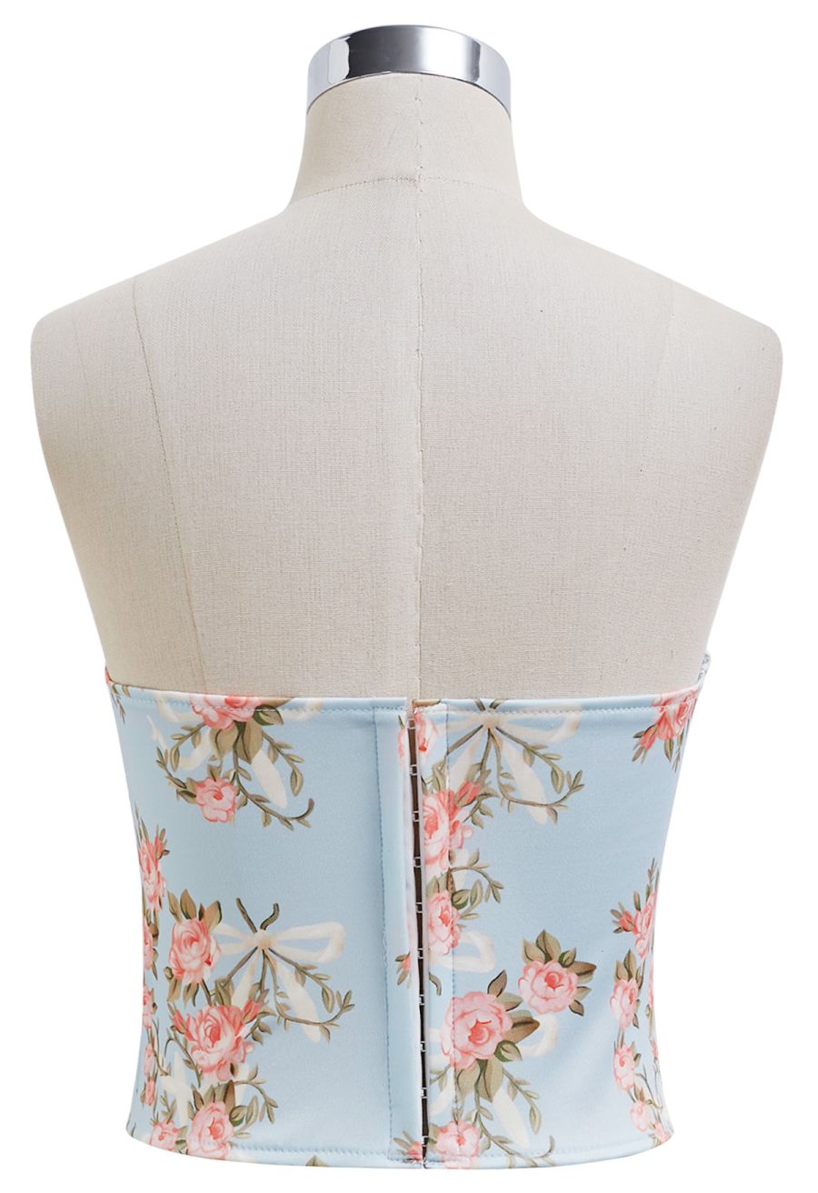 Floral Printed Corset Bustier Top in Baby Blue