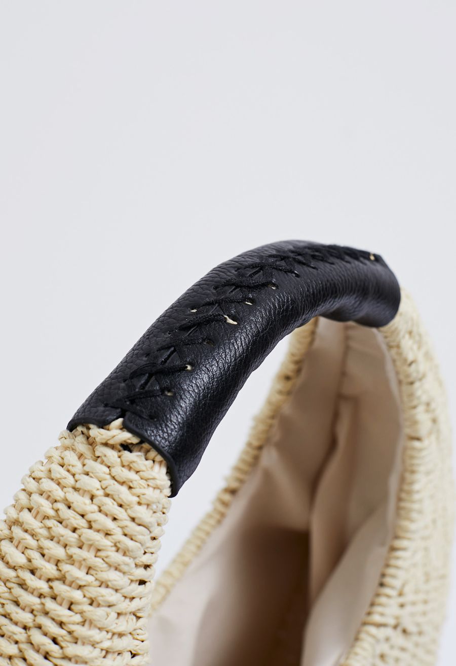 Contrast Round Handle Woven Handbag