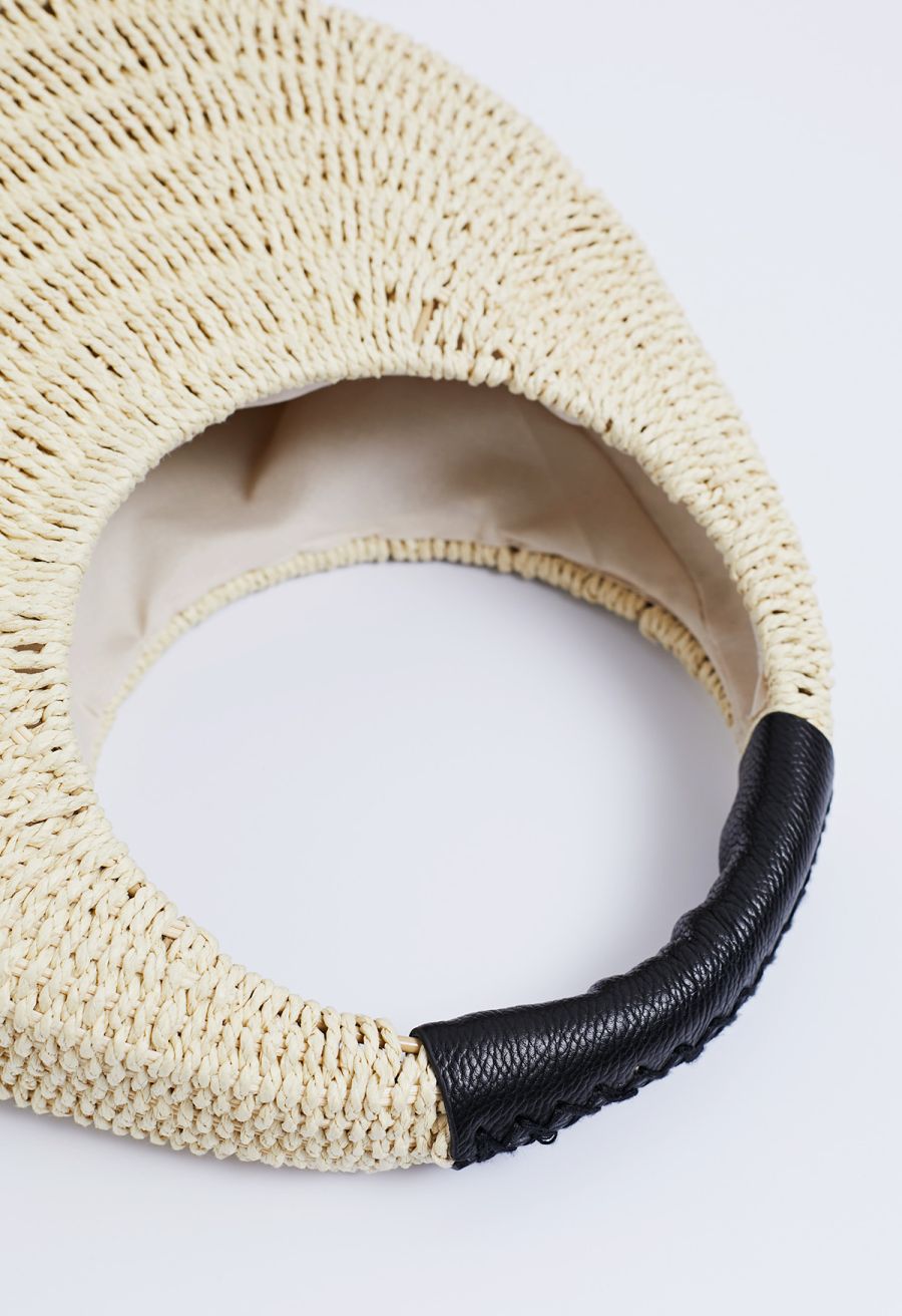 Contrast Round Handle Woven Handbag