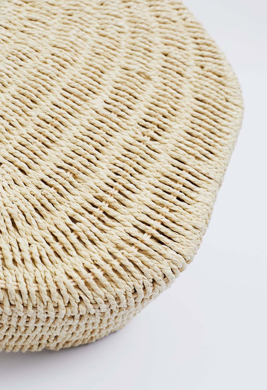 Contrast Round Handle Woven Handbag