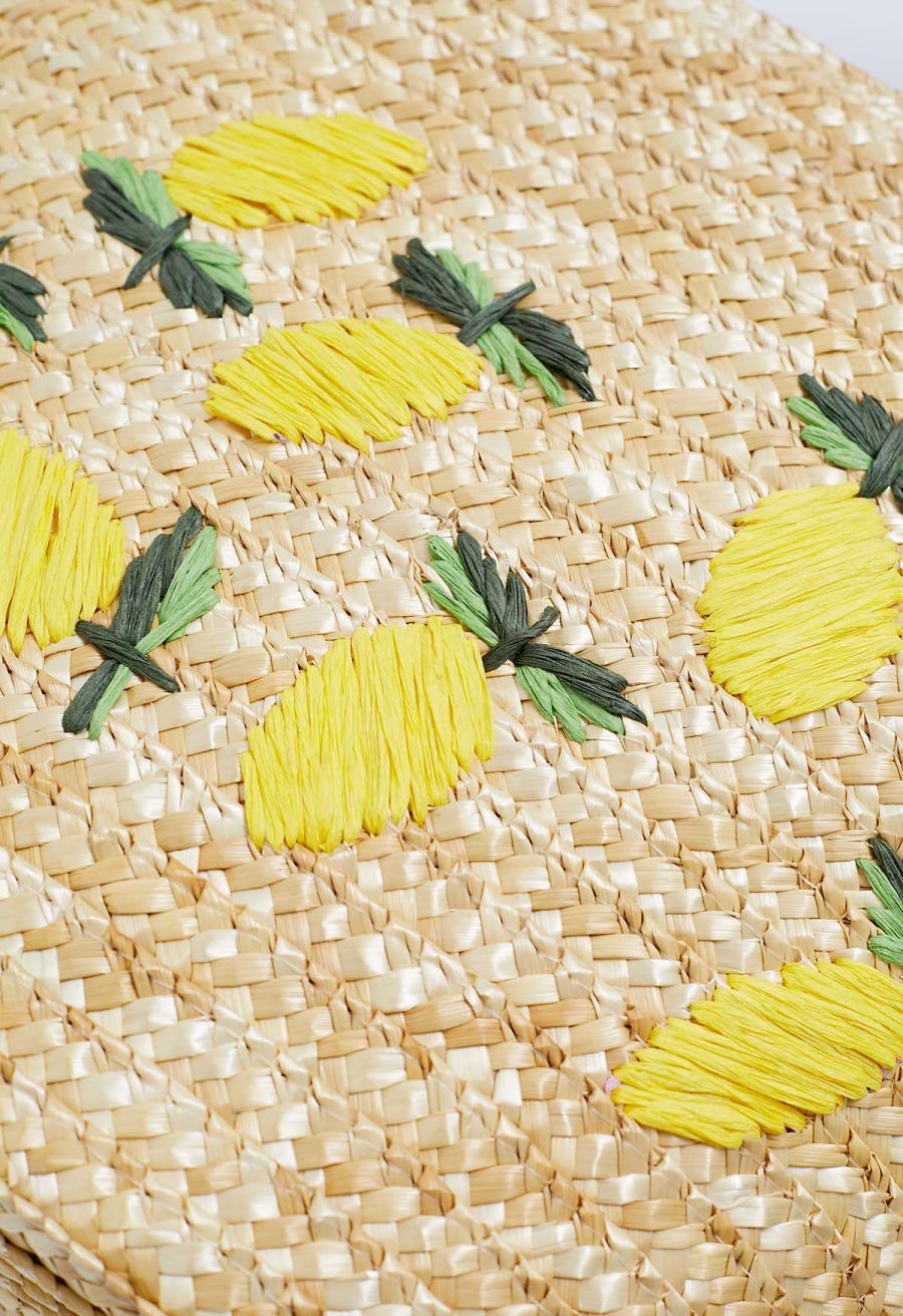 Lemon Pattern Handmade Woven Straw Beach Bag