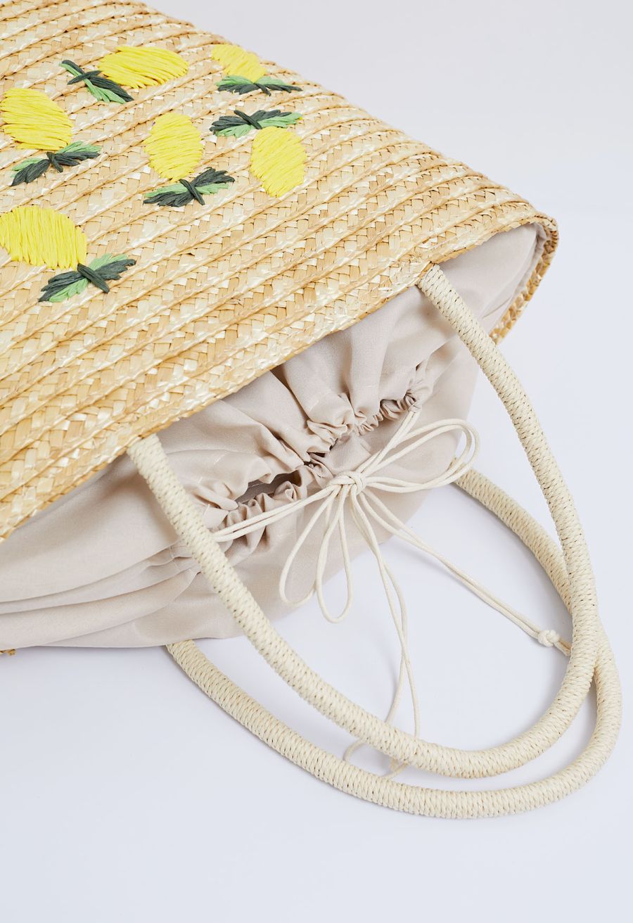 Lemon Pattern Handmade Woven Straw Beach Bag