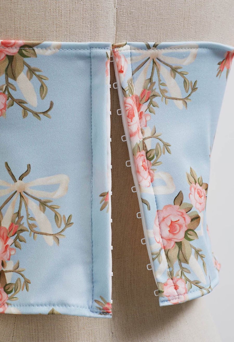 Floral Printed Corset Bustier Top in Baby Blue