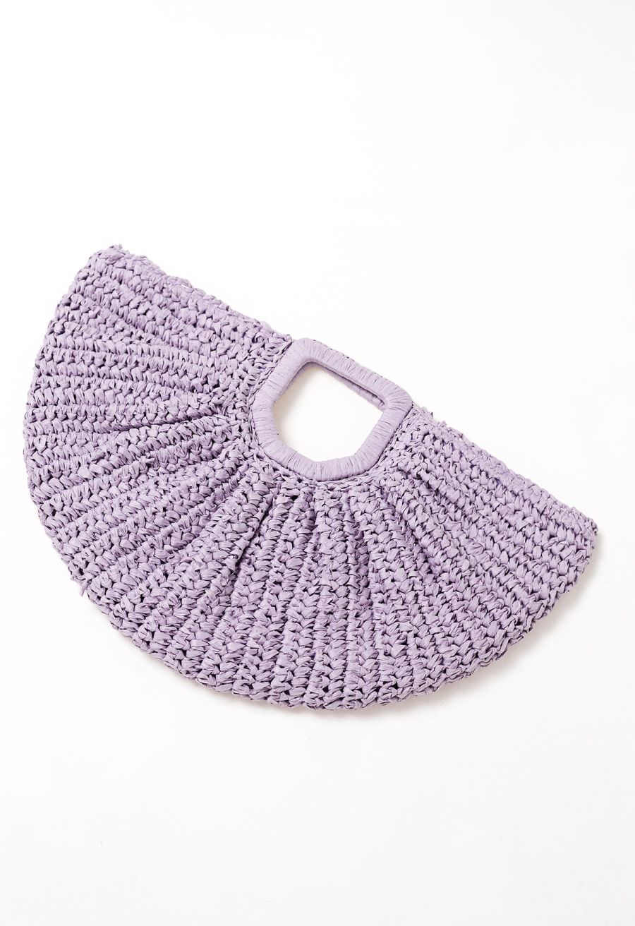 Semicircle Woven Straw Handbag in Lilac