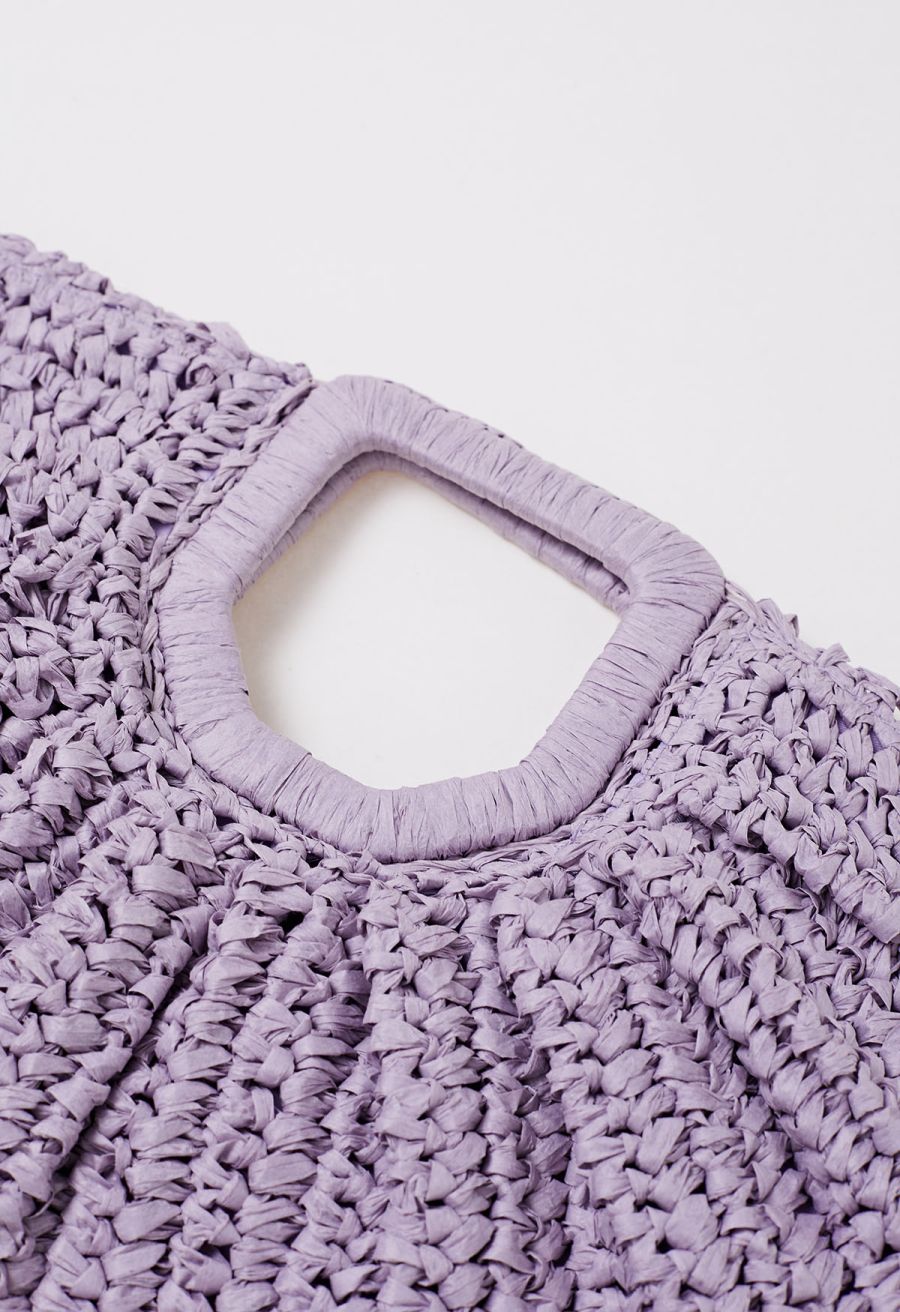 Semicircle Woven Straw Handbag in Lilac