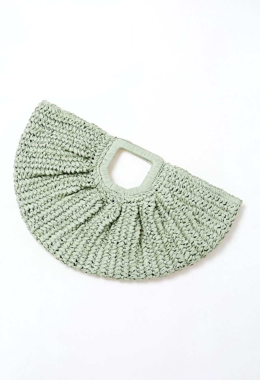 Semicircle Woven Straw Handbag in Green