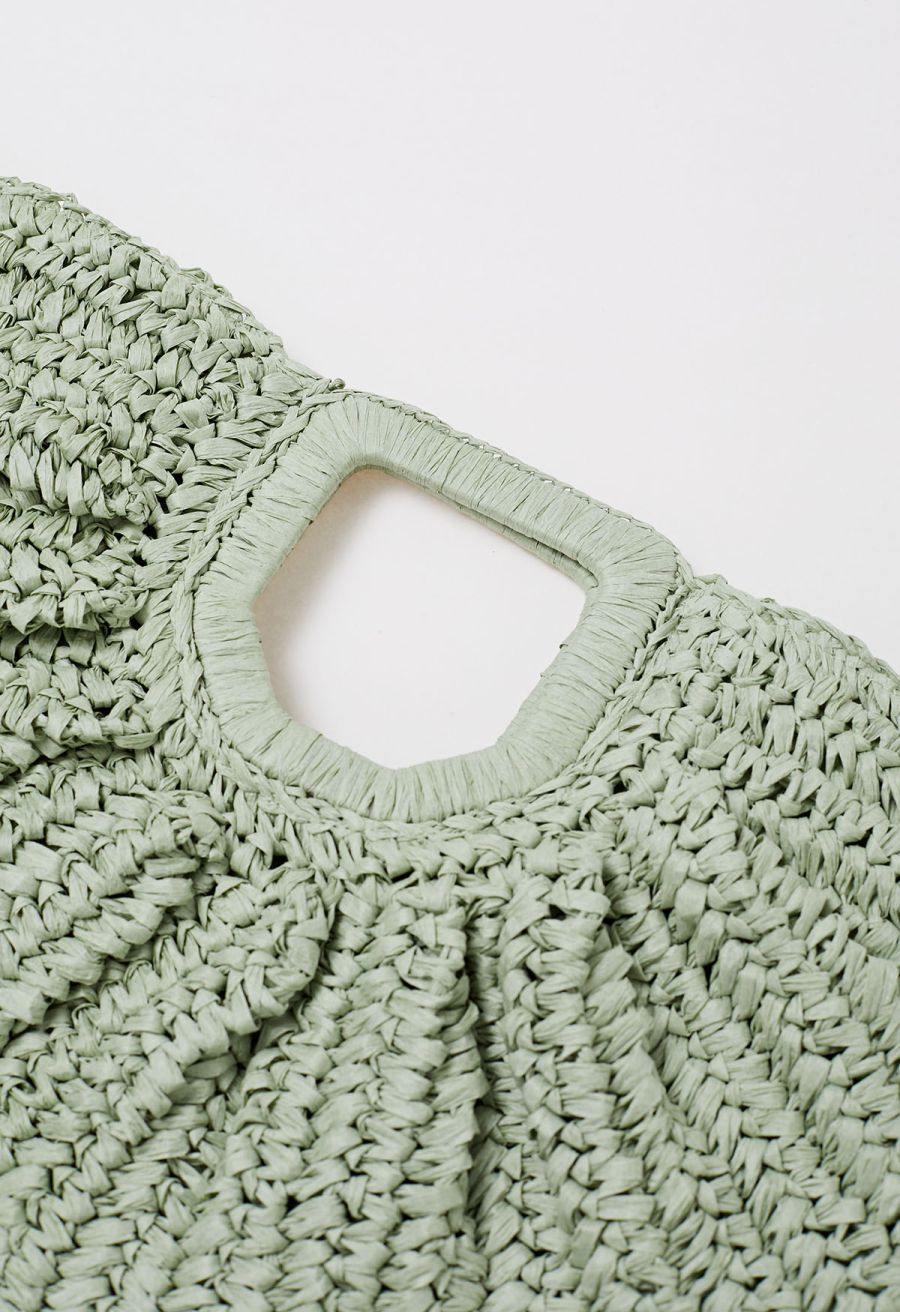 Semicircle Woven Straw Handbag in Green