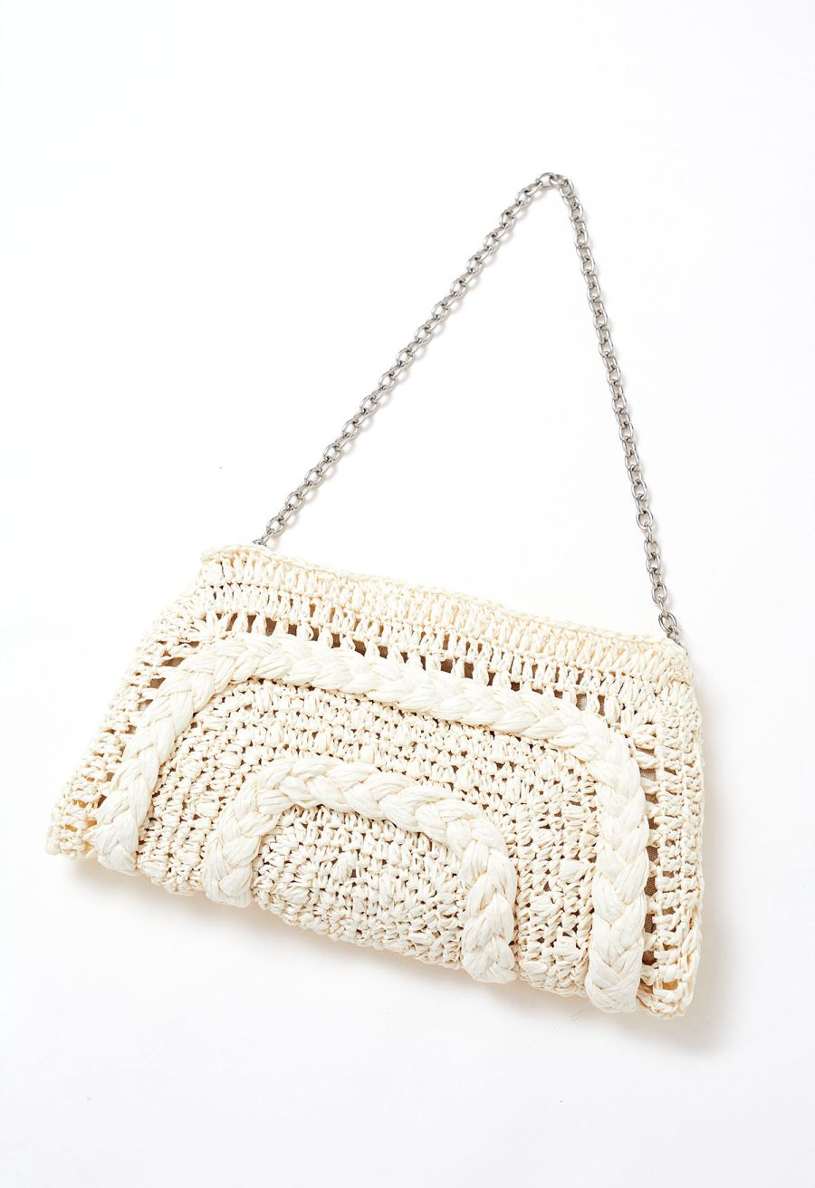 Braided Straw Shoulder Bag in Cream