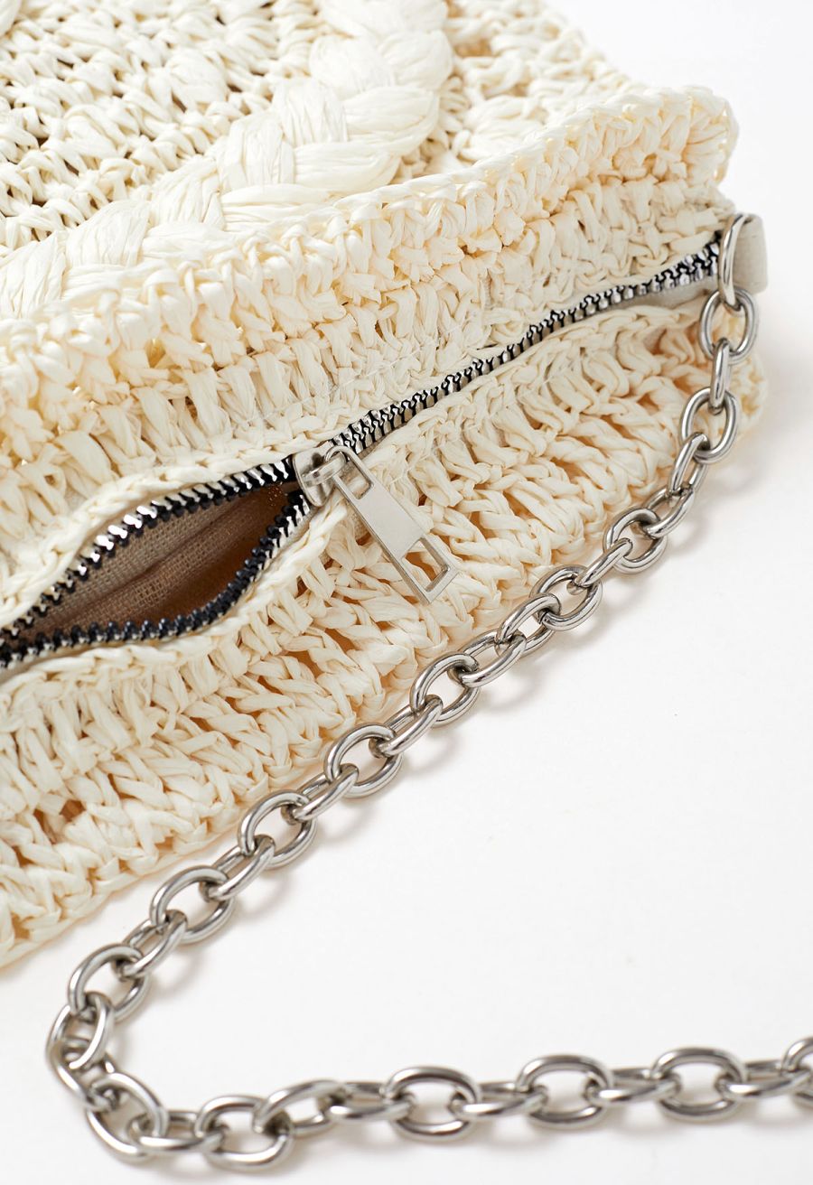 Braided Straw Shoulder Bag in Cream