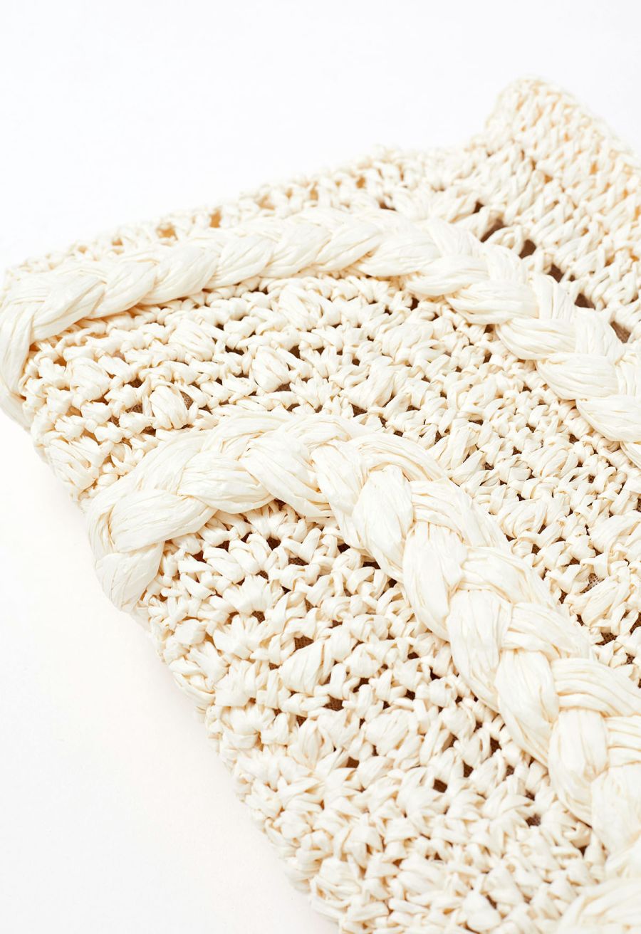 Braided Straw Shoulder Bag in Cream