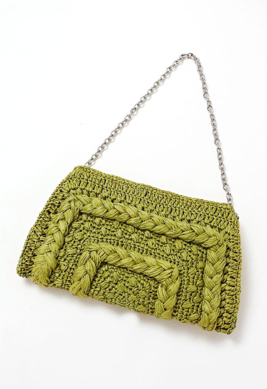 Braided Straw Shoulder Bag in Green