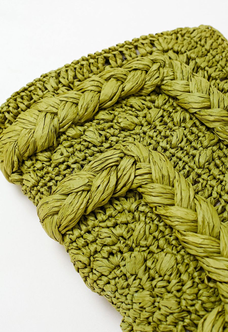 Braided Straw Shoulder Bag in Green