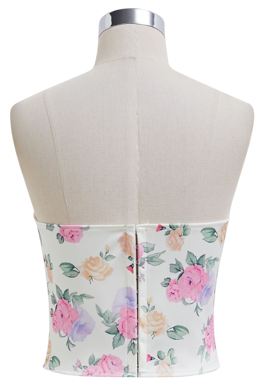 Floral Printed Corset Bustier Top in Ivory