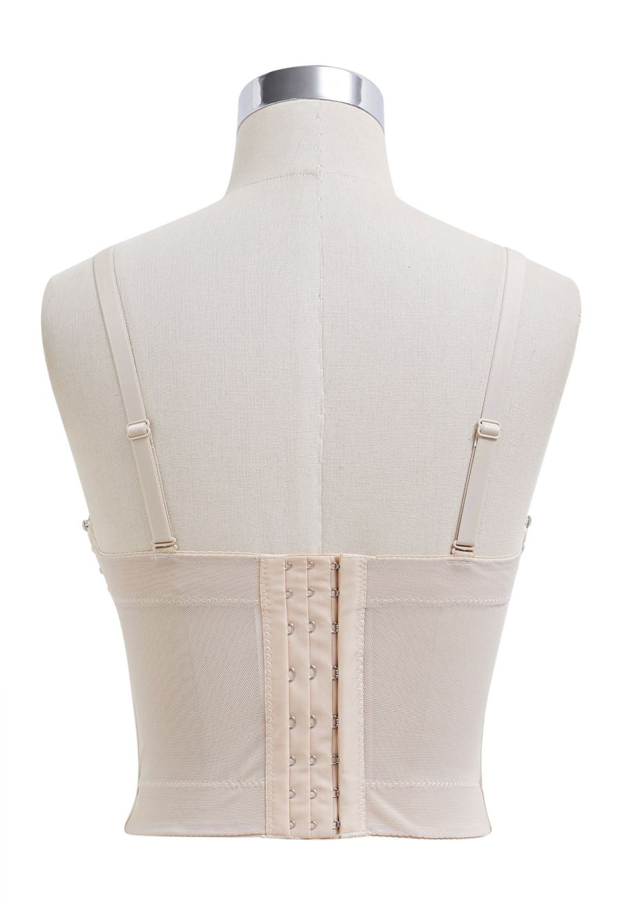 Bowknot Rhinestone Embellished Bustier Crop Top in Apricot