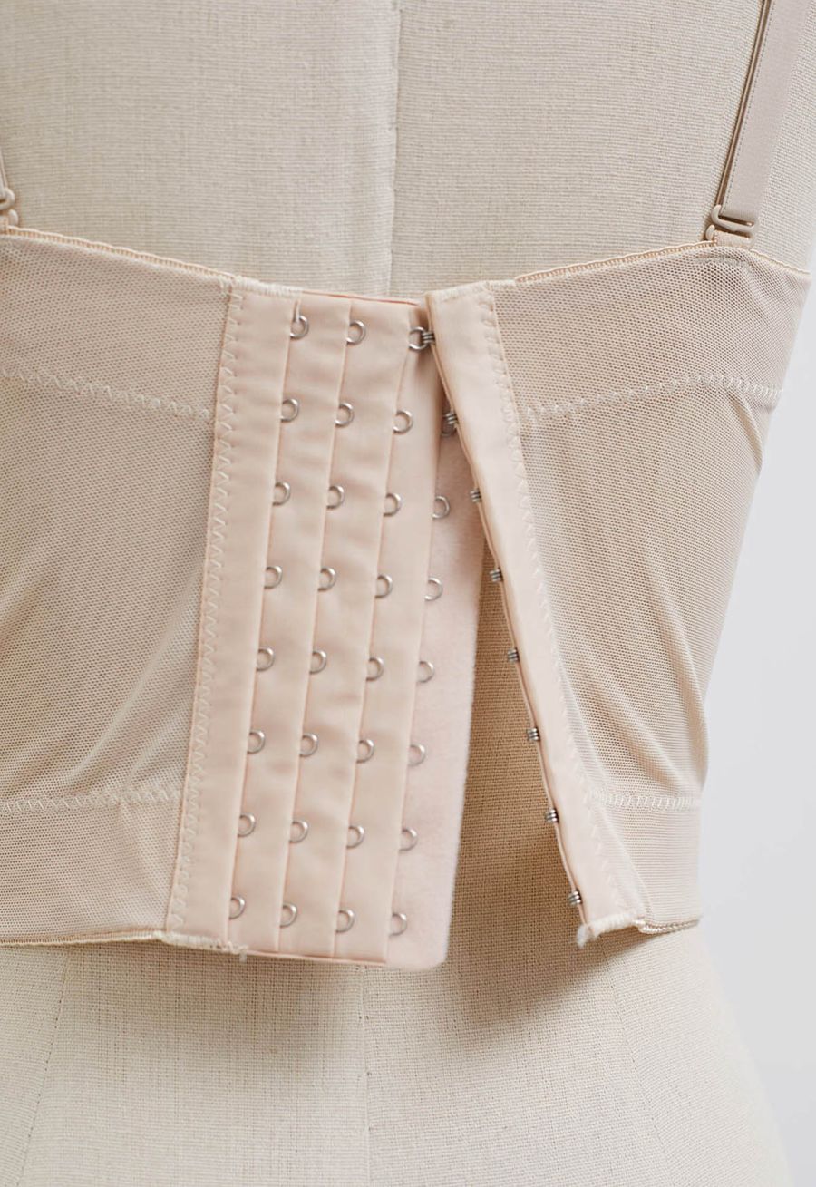 Bowknot Rhinestone Embellished Bustier Crop Top in Apricot