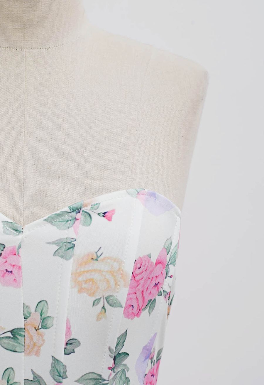 Floral Printed Corset Bustier Top in Ivory