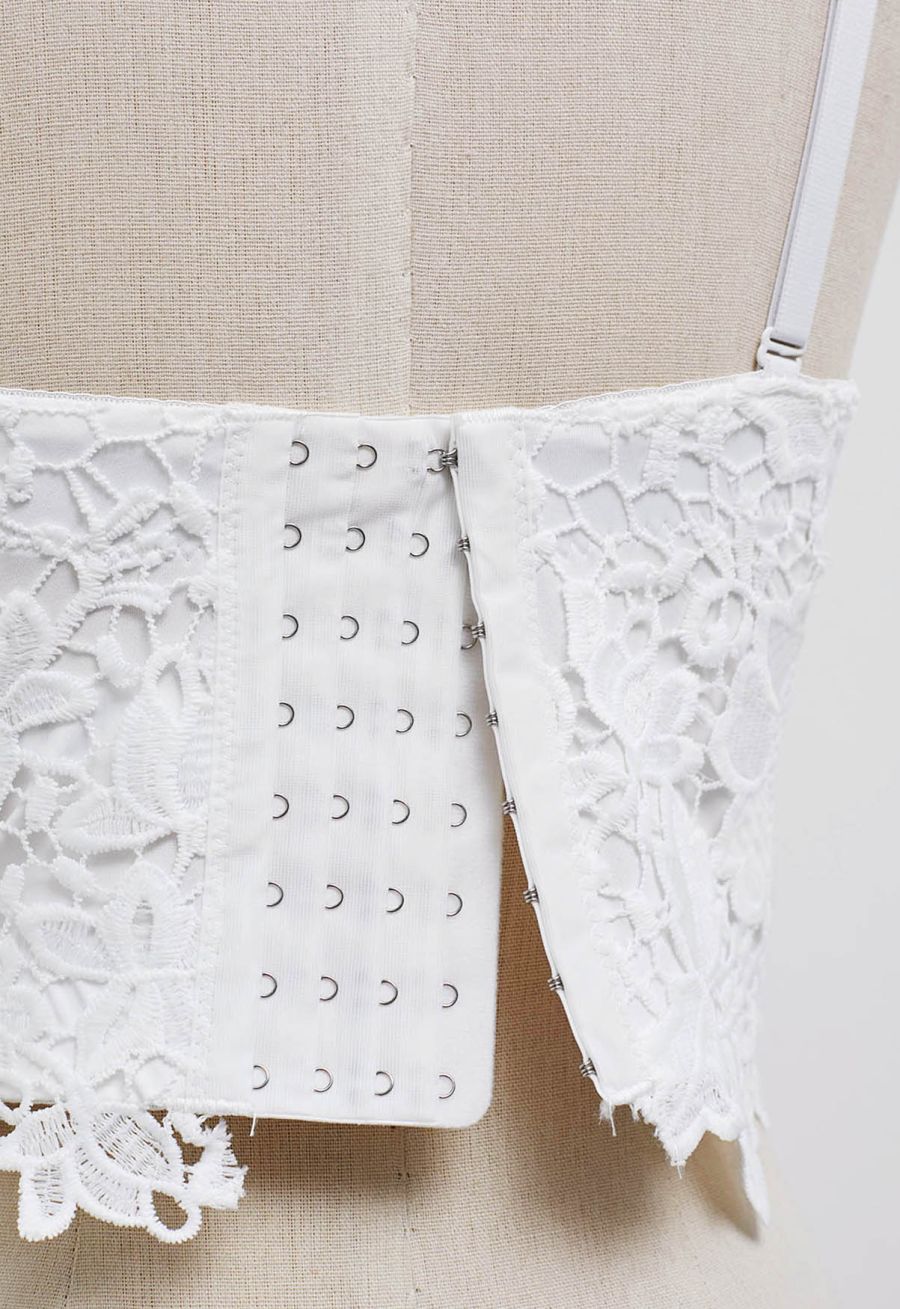 Floral Cutwork Lace Bustier Crop Top in White