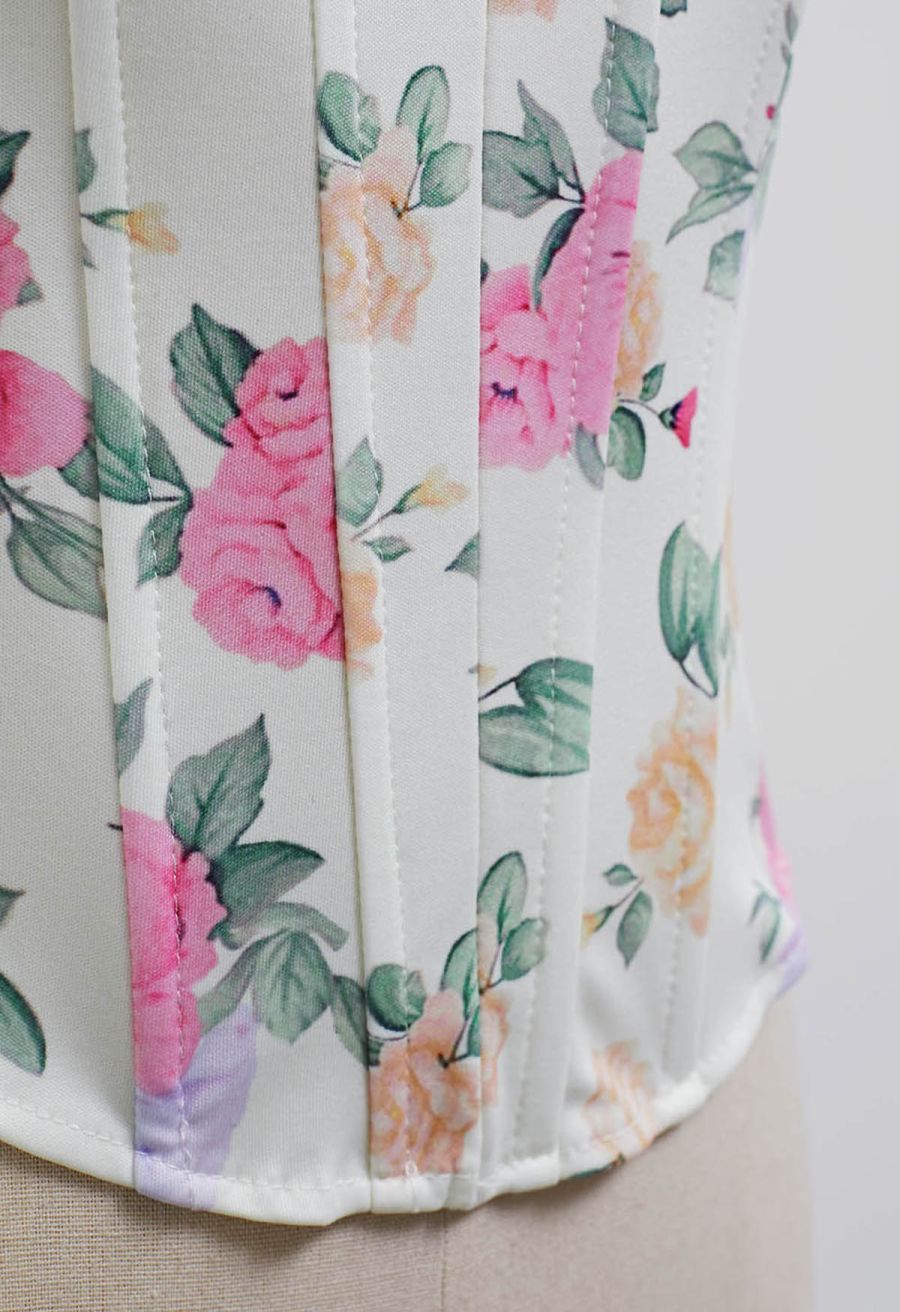 Floral Printed Corset Bustier Top in Ivory