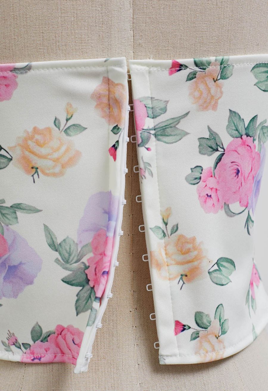 Floral Printed Corset Bustier Top in Ivory