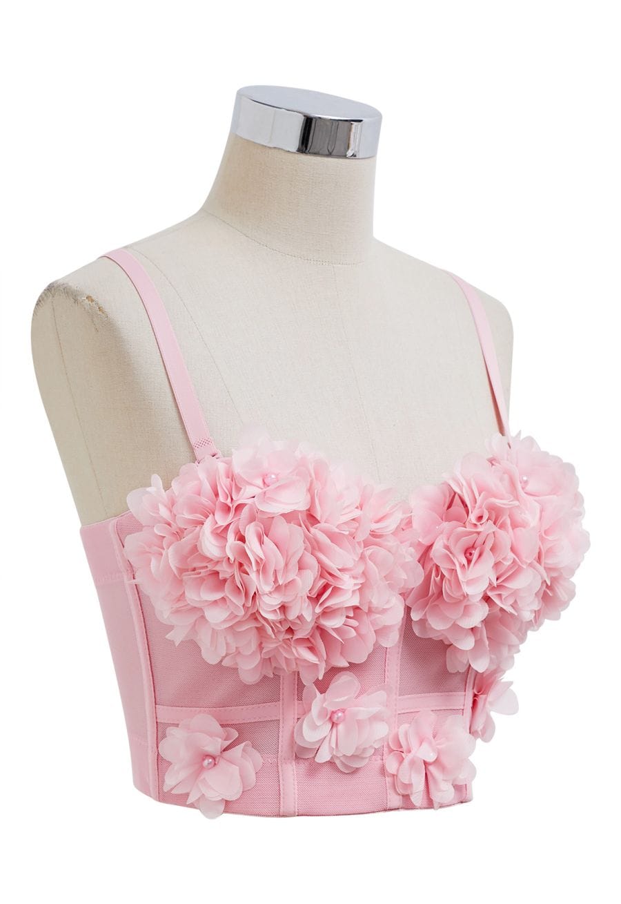 Pearly Petal Bustier Crop Top in Pink
