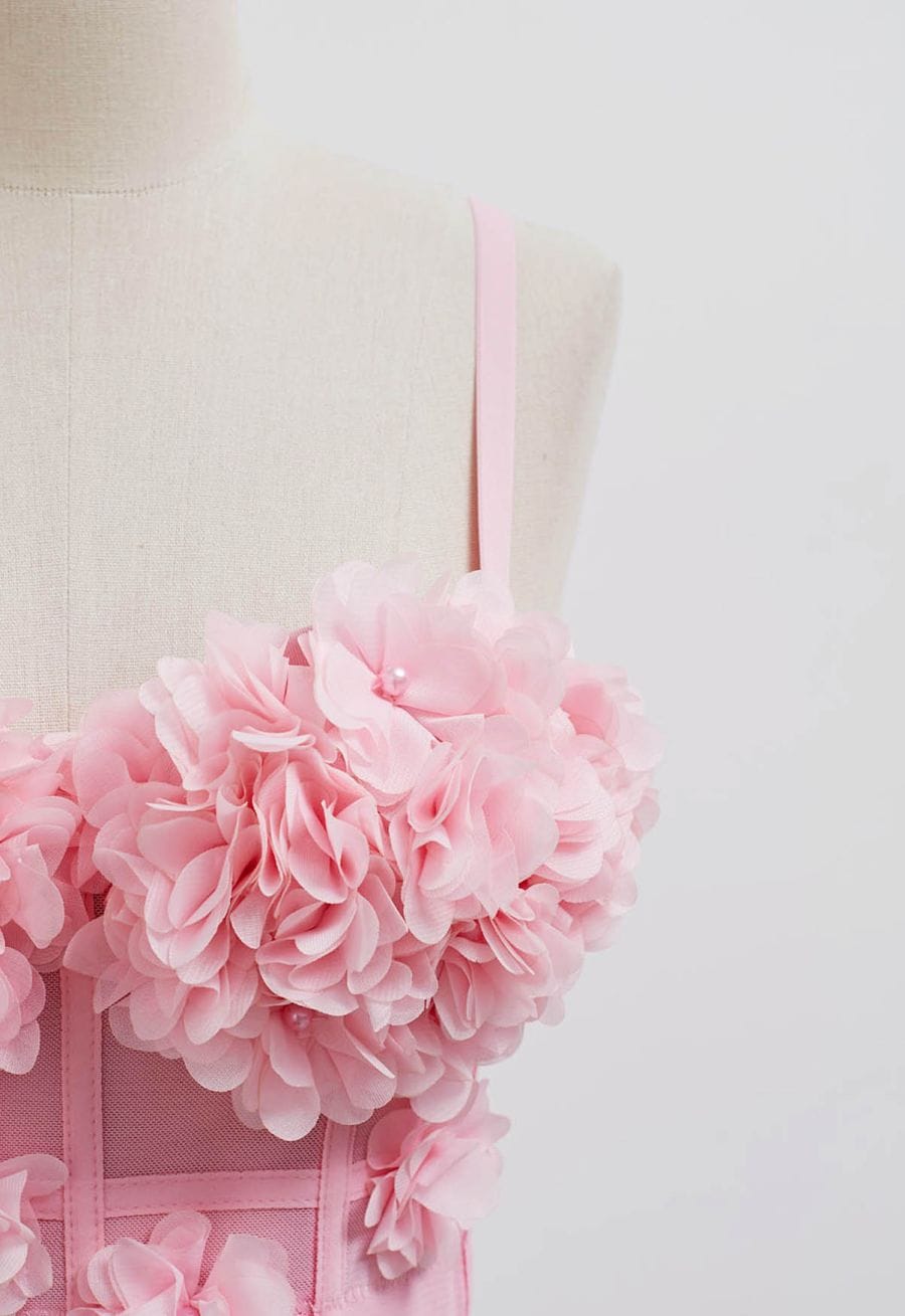 Pearly Petal Bustier Crop Top in Pink