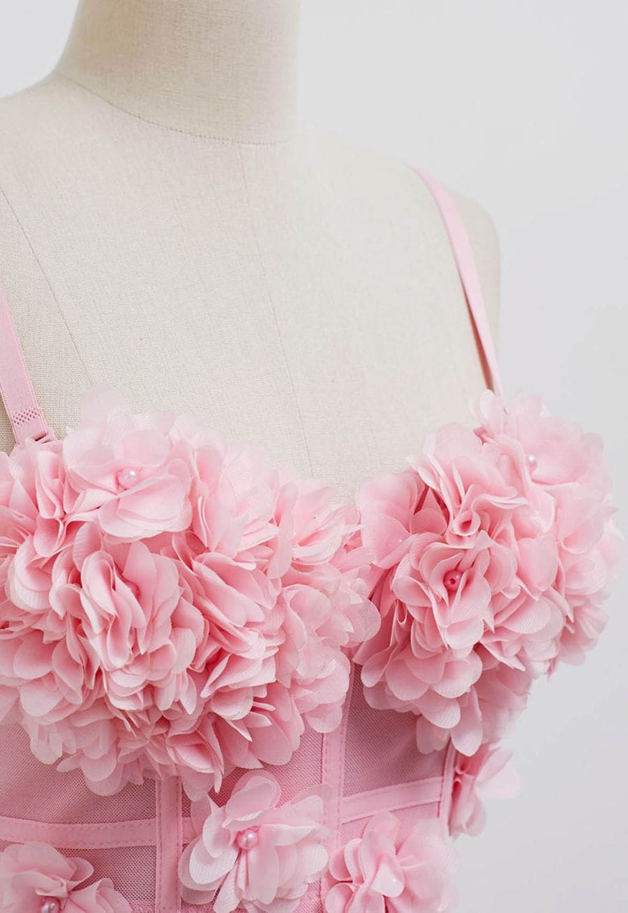 Pearly Petal Bustier Crop Top in Pink