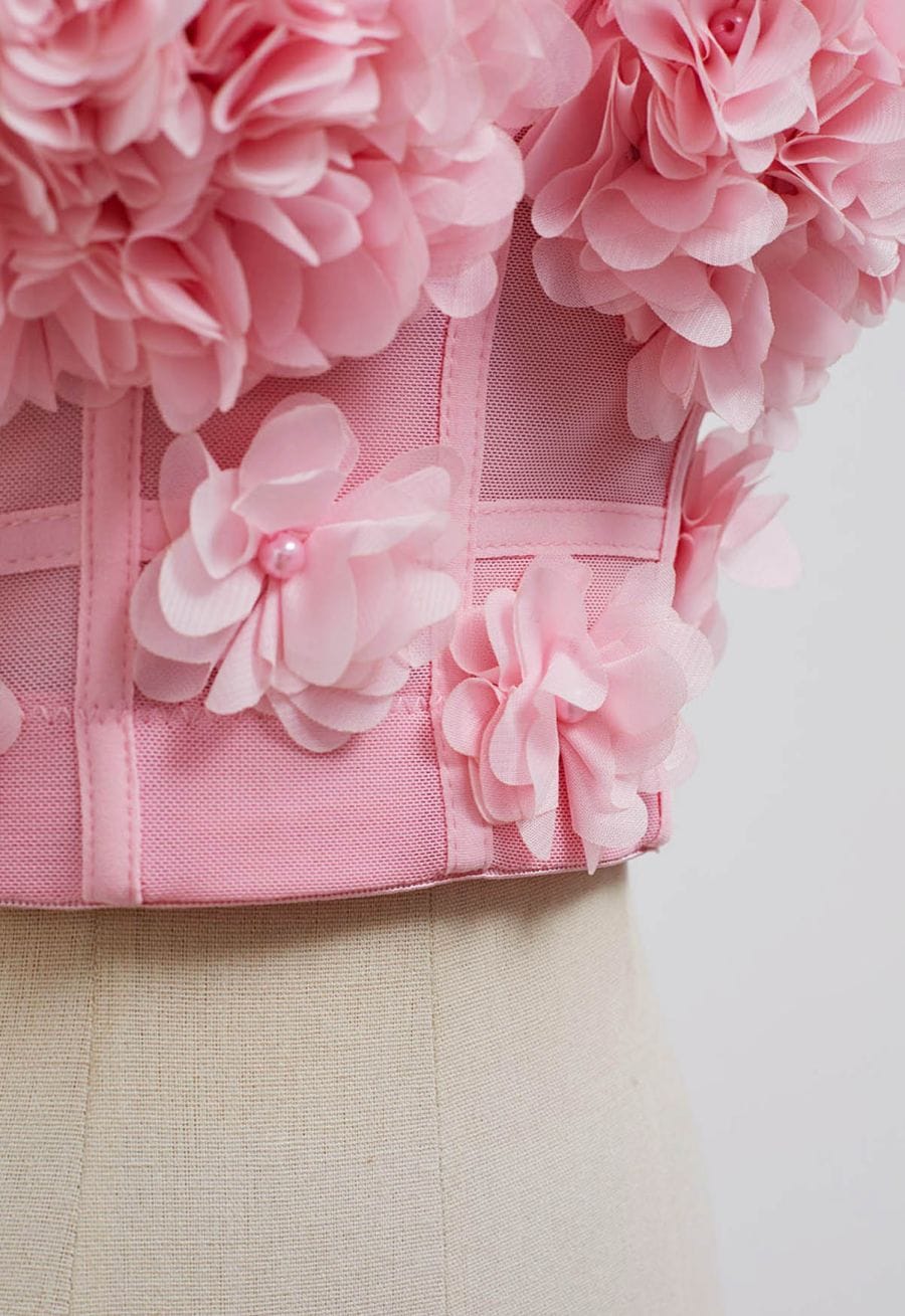 Pearly Petal Bustier Crop Top in Pink