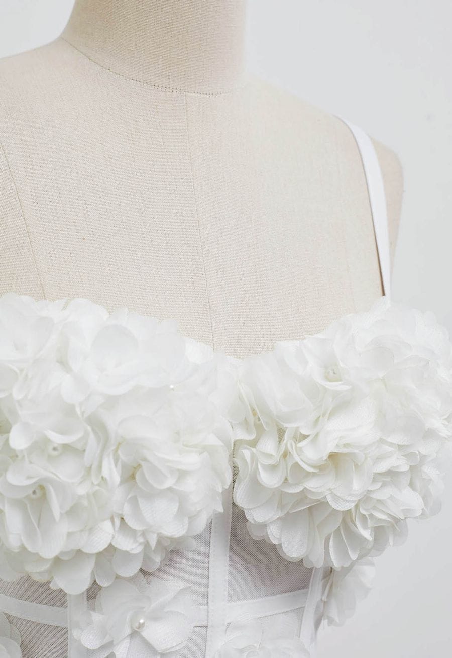 Pearly Petal Bustier Crop Top in White