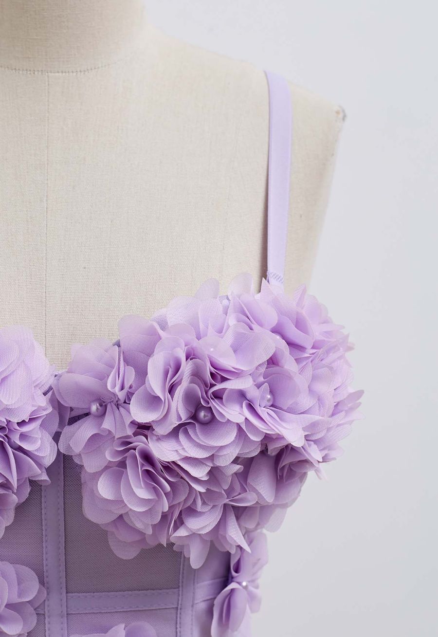 Pearly Petal Bustier Crop Top in Lilac