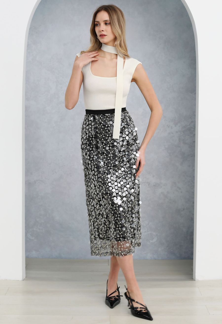 Square Neck Sleeveless Knit Top with Sash in White