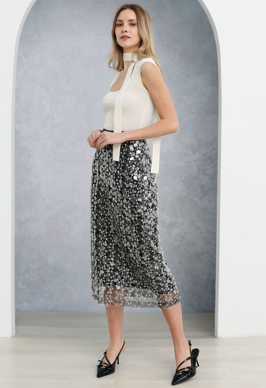 Square Neck Sleeveless Knit Top with Sash in White